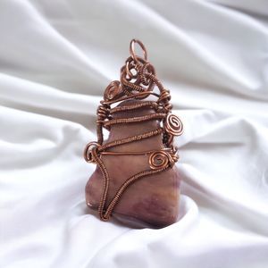 Crazy Lace Pink Botswana Agate Copper Wire Wrap Pendant  Elegant Handcrafted